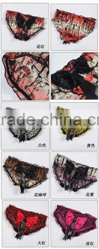 sexy hot sale transparent pattern priting panties with big butterfly tie women 6020