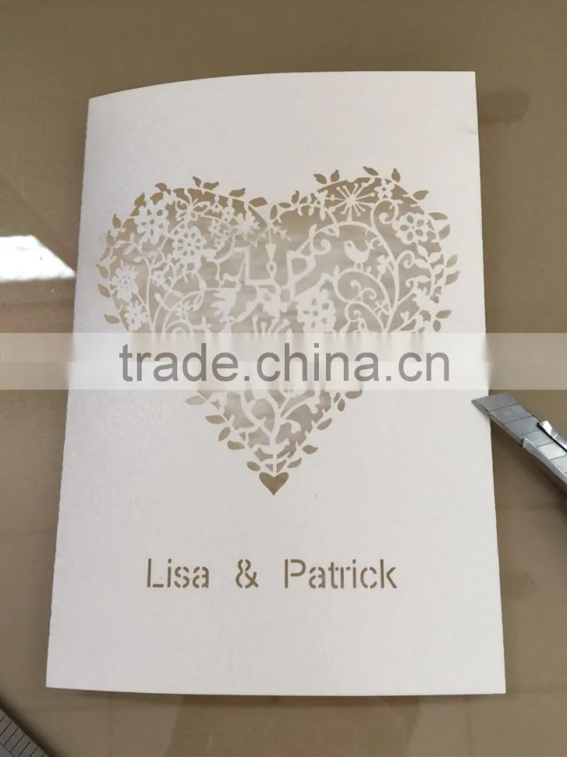 Various colors heart design laser cut wedding invitation card custom names front the invitations