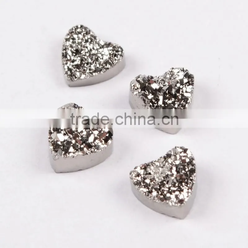 Titanium coating agate druzy drusy heart cabochon semi-precious gemstone from China