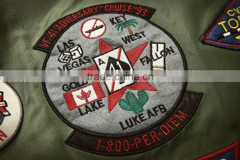 2016 Fashion Quality Embroidered Baseball Jacket for Men's Military Air Force Bomber Jacket Wholesale