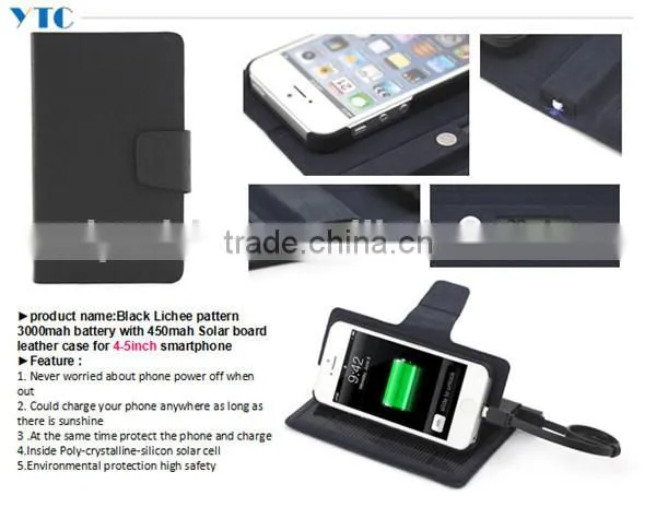 3000mah battery with 450mah Solar board leather battery case for 4-5inch phone