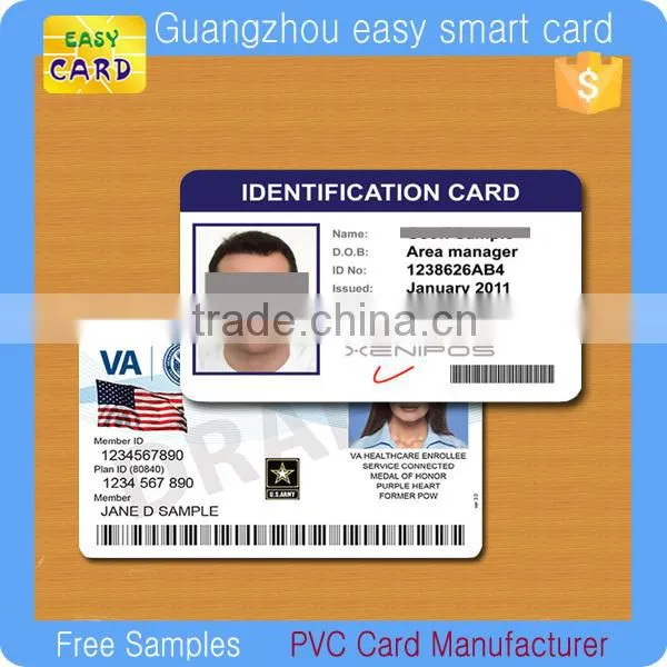 Custom printable pvc photo ID card with barcode