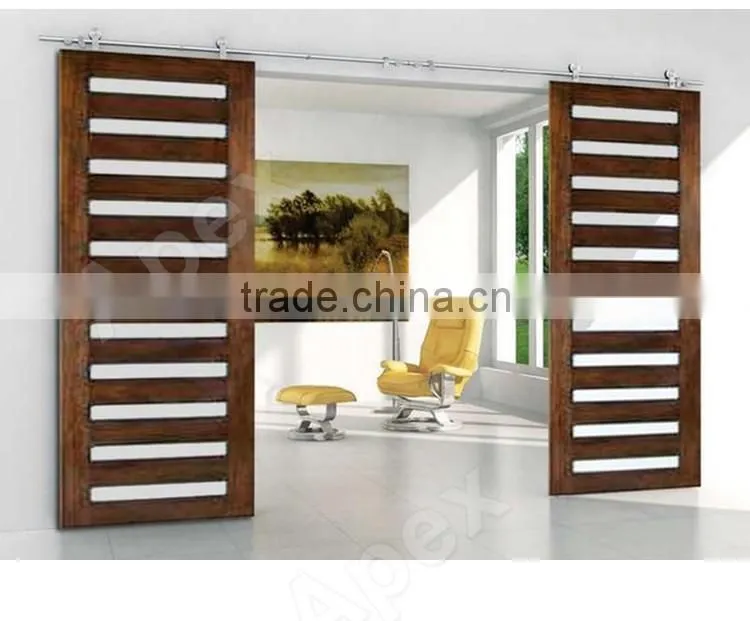 Simplicity Modern style sliding wood barn door grill door design Barn Door with glass