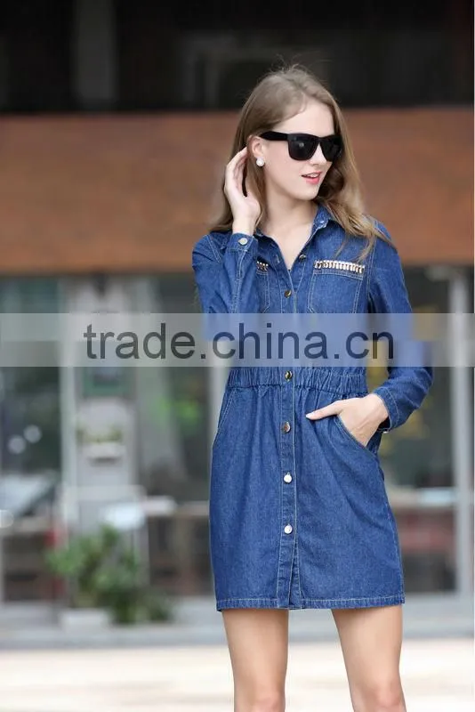 2015 fashion high quality New Arrival Brand Women European Casual Denim Muslimah Dress Lastest Popular Denim Halter Dress
