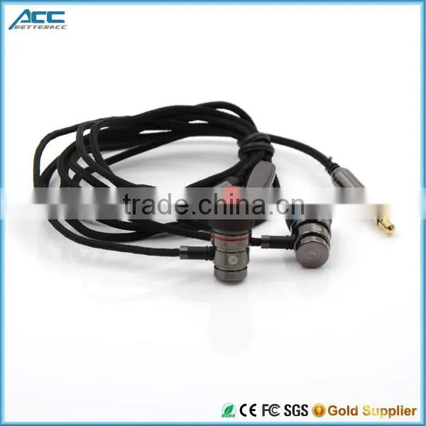 New Design Nylon Braided Fabric Cord Earphone with Mic and on/off button metal Earphone