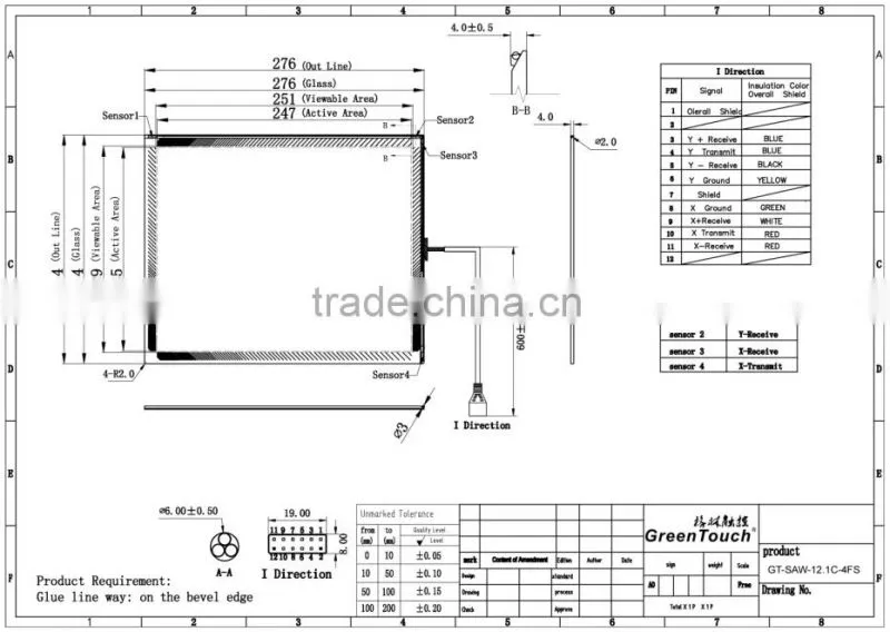 GreenTouch 12.1inch surface acoustic wave (saw) touch screen/panel