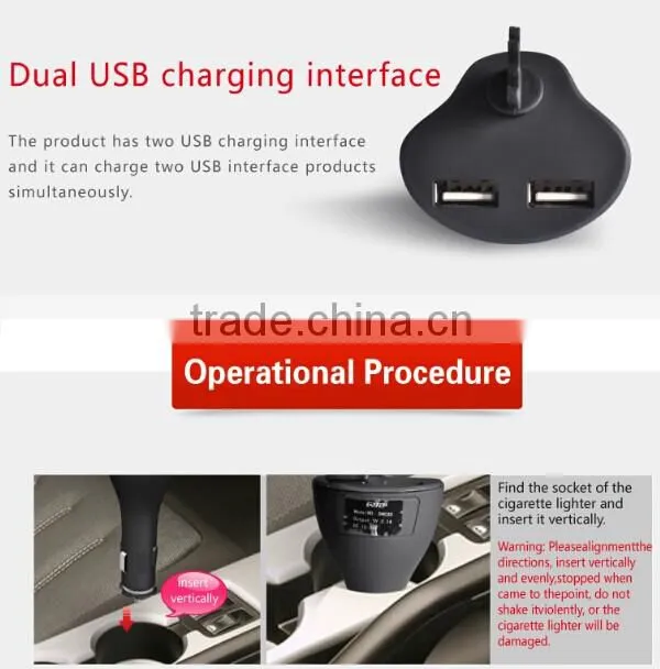 Alibaba wholesaler support dual USB car charger 5V 2.1A in-car simultaneous charing for phone
