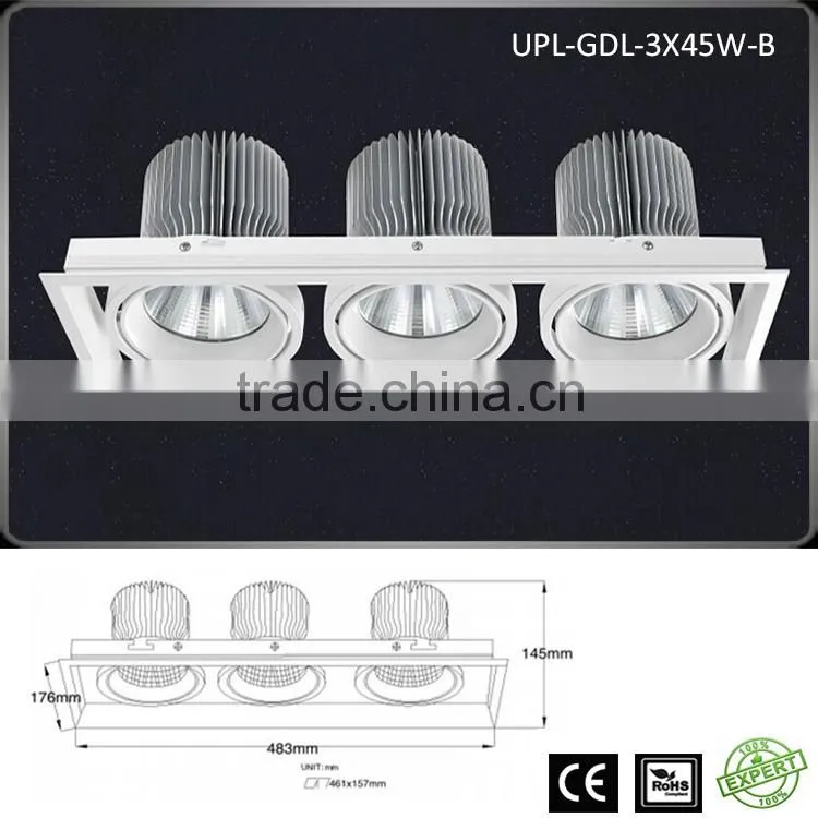 Top grade COB LED chip with high luminums efficiency and high CRI 3x45w square led grille light