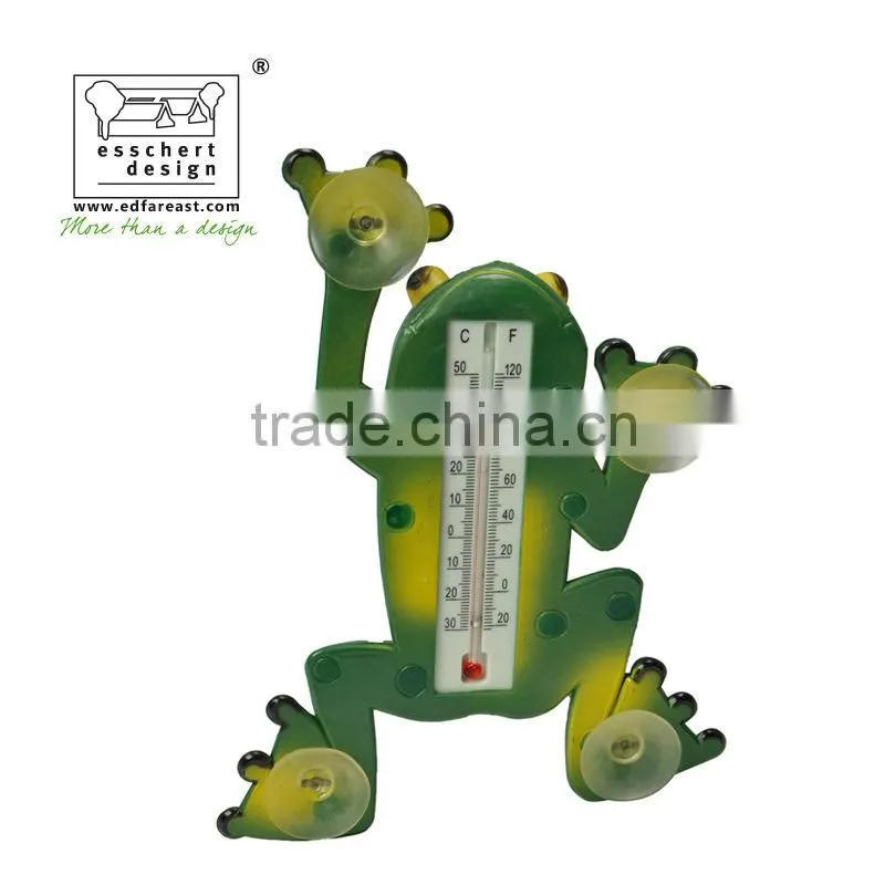 designed hand painted frog shape plastic window thermometer