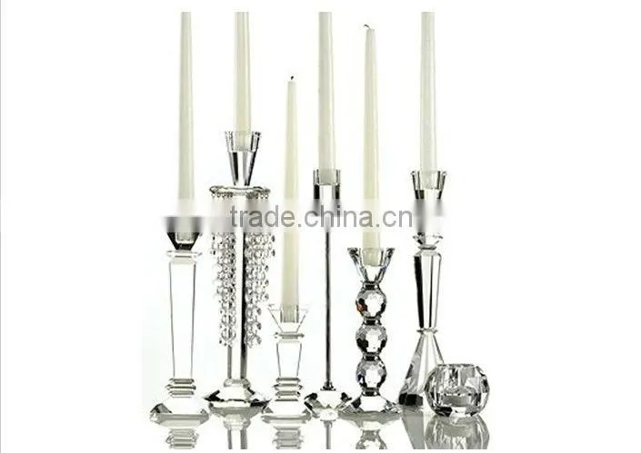 Gorgeous Crystal Doule Pillar Tall Glass Candle Holders / Crystal Candlesticks for wedding