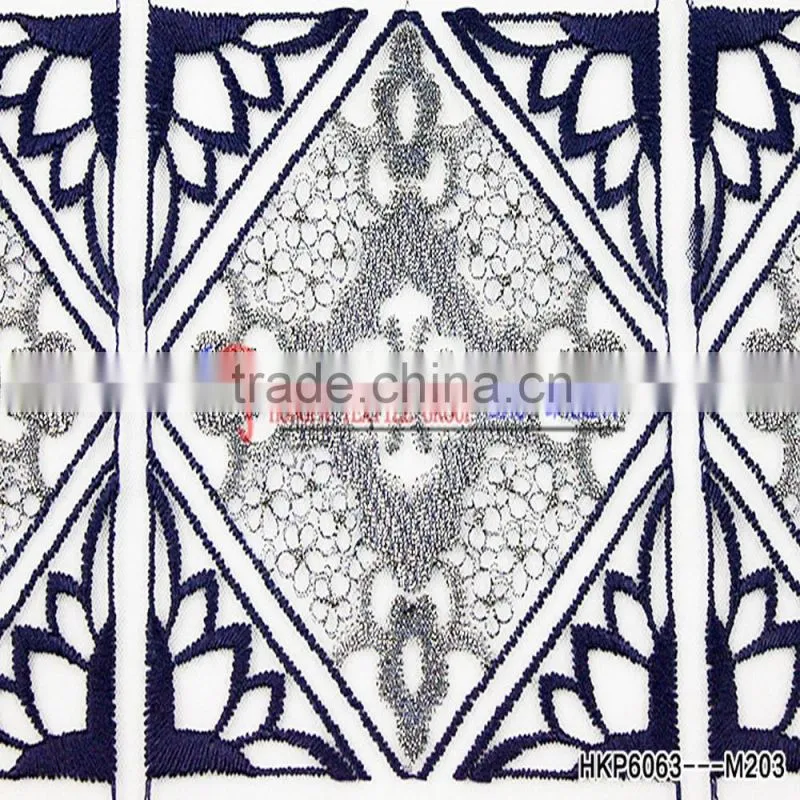 Latest African Lace Ffabric White Polyester Mesh Mlik Silk Thread With Geometric Element Fashion Style