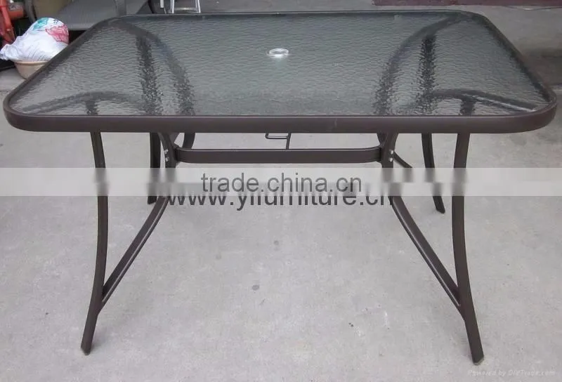 Outdoor modern design long narrow tempered glass table for coffee shop garden YT37