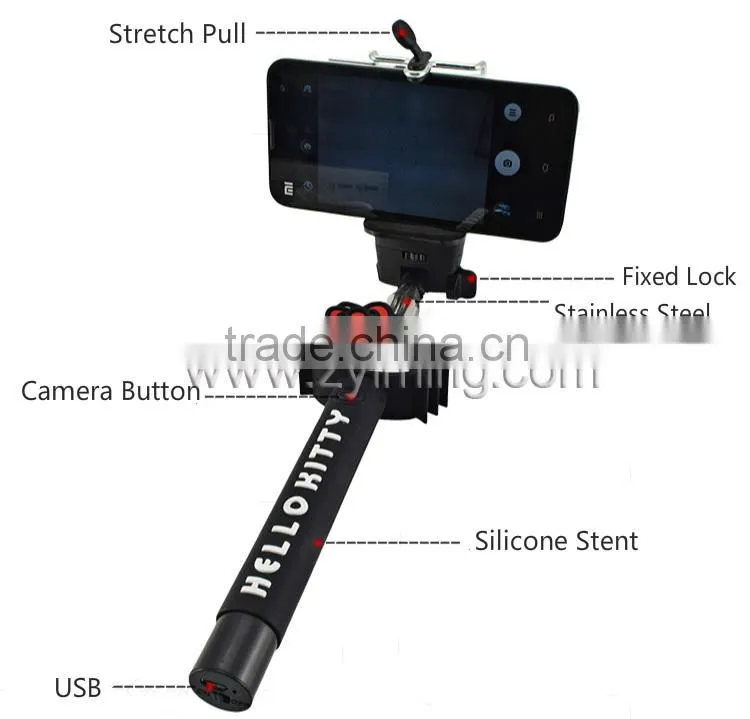 Zyiming wholesale cartoon selfie stick YM-Z07-7 monopod selfie stick rubber cap for smartphone