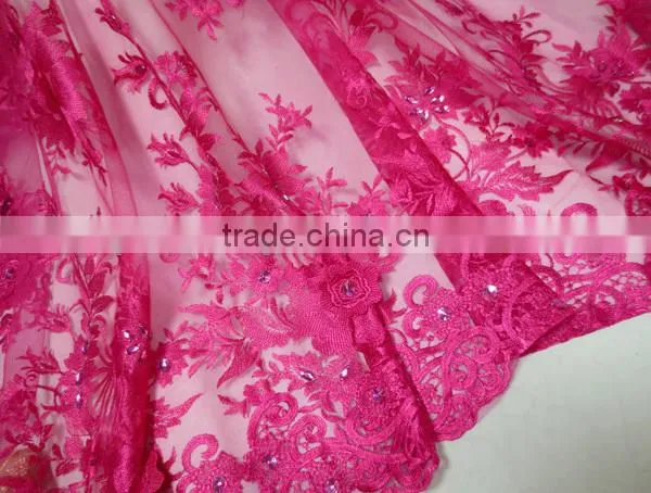 2015 African Embroidery French lace with beads for Ball Gown/Wedding dress fabric