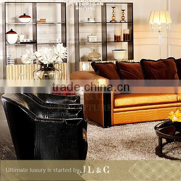 JS01 Sectional Sofa Full Grain Leather Sofa Black Crocodile Pattern in the Living Room-JL&C Luxury Home Furniture