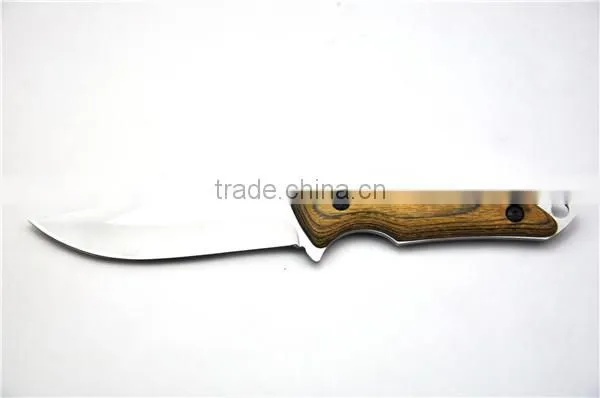 survival carving knife with wood handle