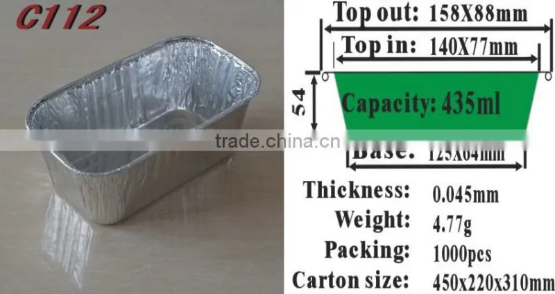 6 inches rectangular aluminum foil tray C112