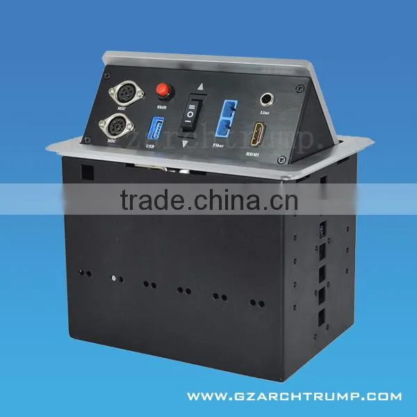Hidden Pop Up Tabletop Outlet Box for Conference System