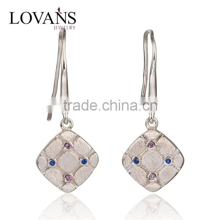 Cheap Made In China Piercing Square Spinel And Ruby Silver Earrings
