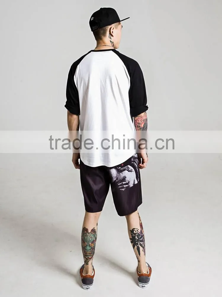 2015 summer fashion full print 3d t shirt,black raglan sleeves human sublimation printing t shirts