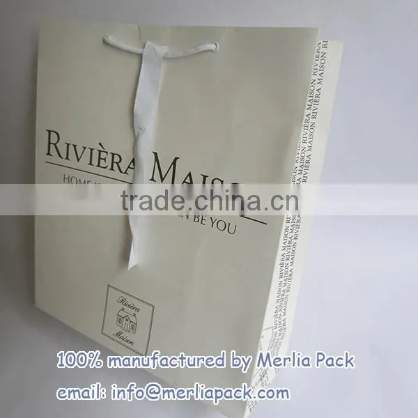 Matte White Paper Bag with Grosgrain ribbon Home Household Supplies Bag