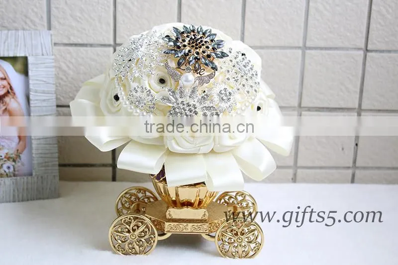 Excellent Wedding Bouquet Handmade wedding Silk Roses bouquet with Jewels Crystals