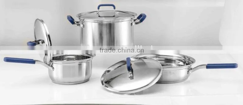 6Pcs Stainless Steel mirror Cookware With Silicone Handle