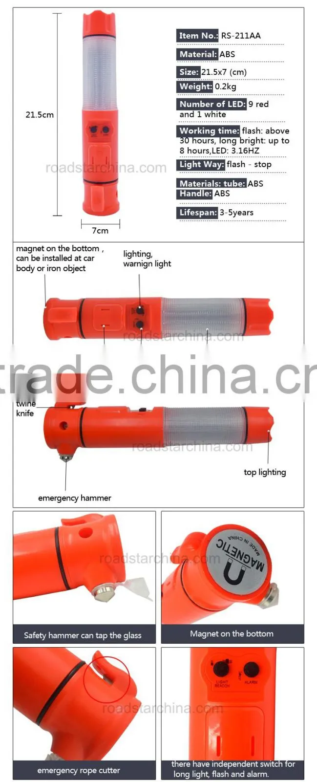 Muliti-function emergency alarm hammer