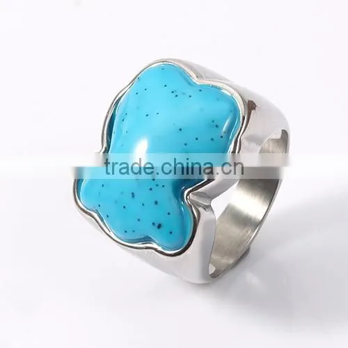 2016 New arrival fashion wholesale blue turquoise lovely bear finger ring
