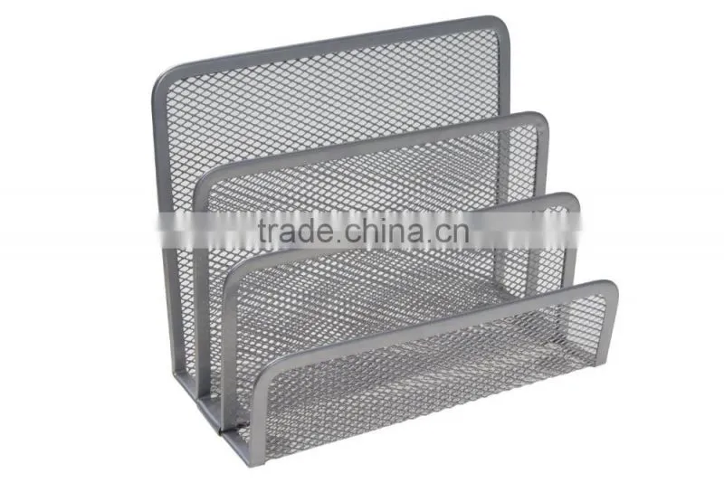 EasyPAG 4 in 1 Mesh Desk Organizer , 1 Document Letter Tray 1 Pencil Holder 1 Stick Note Holder 1 File Stacking Sorter , Sliver