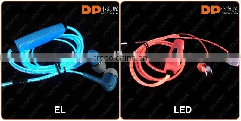 Cheap Fashion visible flow light EL earphone glow earbuds customized logo