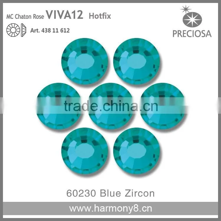 PRECIOSA Flat Back Hot Fix Rhinestones, Blue Zircon MC Chaton Rose VIVA12