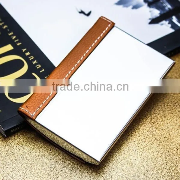 Black blocking RFID PU leather credit card case and business name card holder with customized engraving LOGO