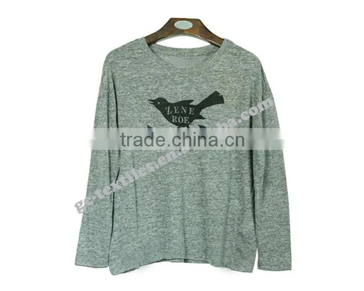 Girl's Manlange Grey Printed Long Sleeve T-shirts
