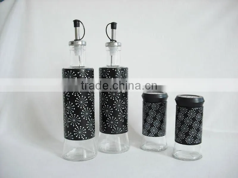 glass spice jar set with metal rack