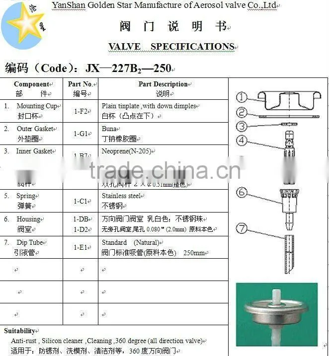One inch tinplate all direction aerosol spray valves