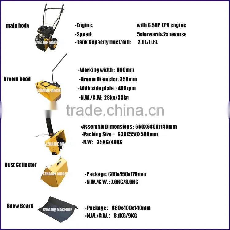 4 in 1 Road Sweeper Cleaning ,6.5hp Snow Sweeper,Manual Sweeper,Dustbin