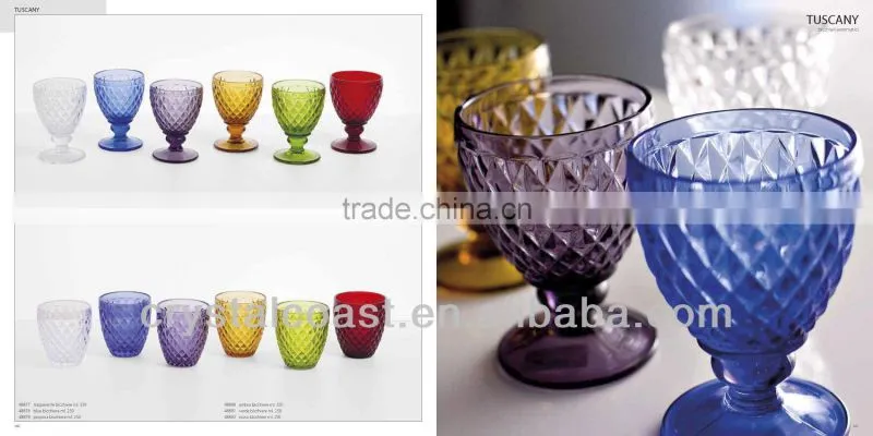 wholesale crystal czech republic diamond shape coloed stemware;imitation party glassware;wedding champagne cup