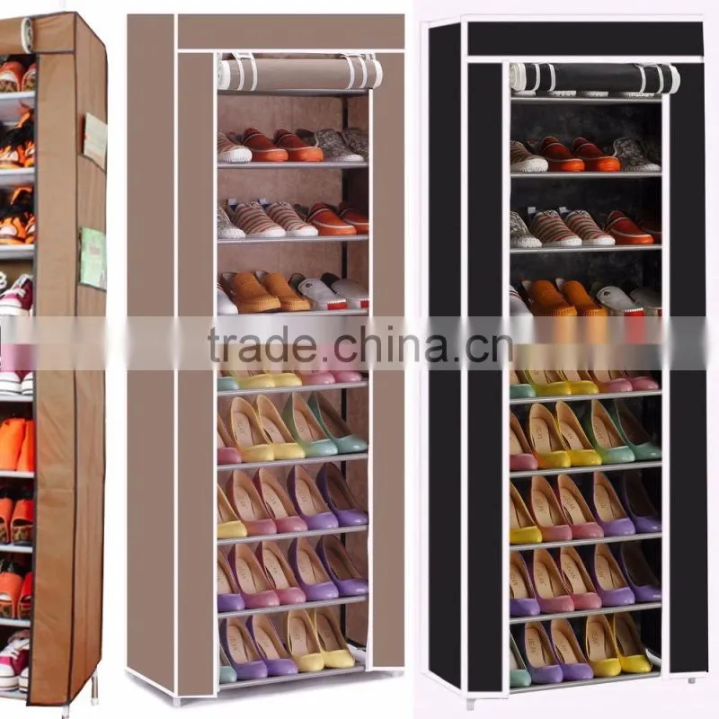 10 TIER CANVAS FABRIC SHOES RACK SHOE STORAGE CABINET RAIL ORGANISER ZIPPER STAND