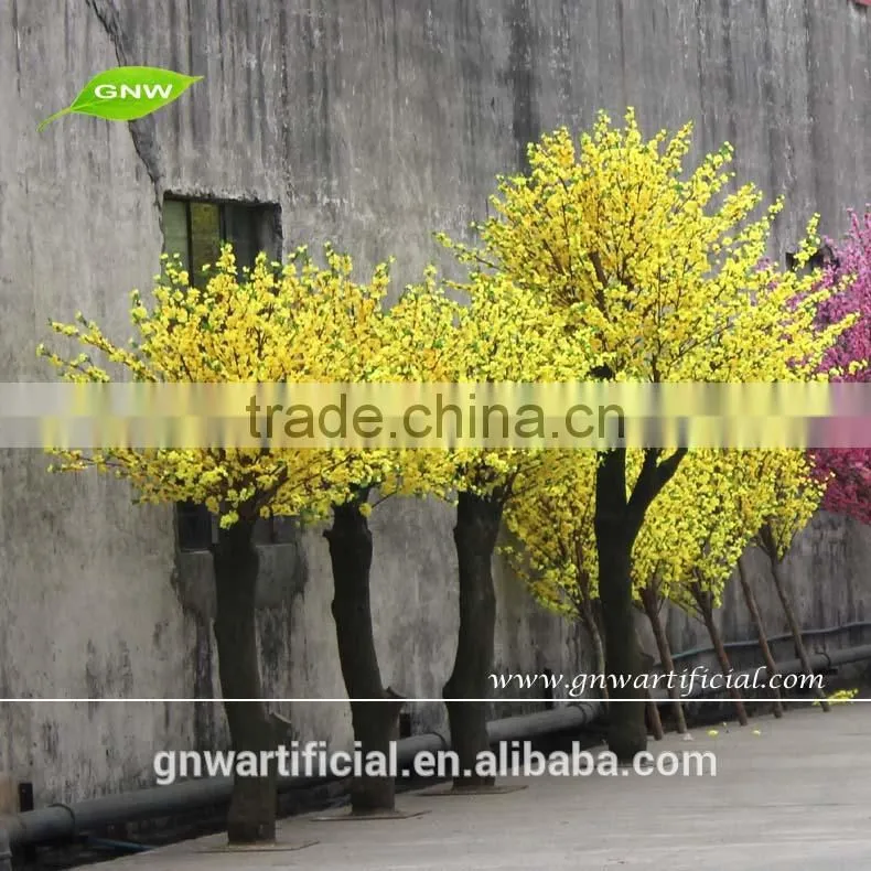 GNW BLS035 Decorative Cherry Trees Import China Fabirc Artificial Yellow Sakura Flower Tree for Hotel Decor