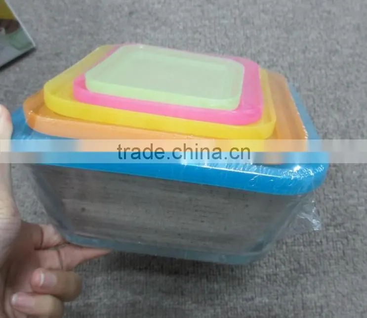 engraved square glass bowl set,high quality 5pcs glass bowl with lid,glassware set
