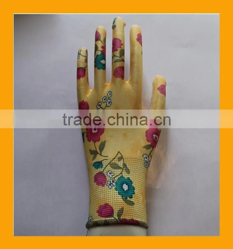 13G Floral Printed Polyester PU Gardening Gloves