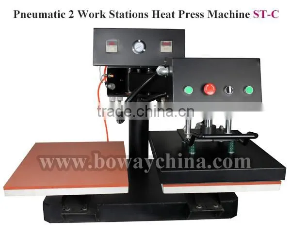 2 work stations Pneumatic T Shirt printer heat press
