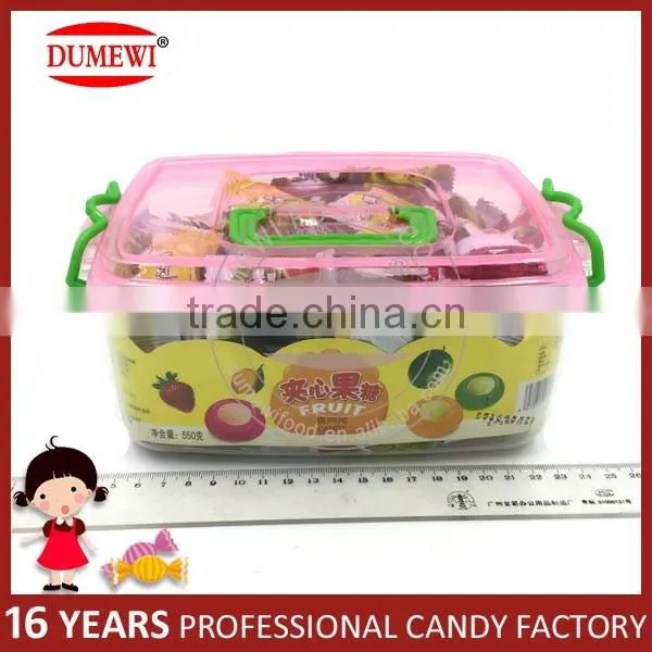 Halal Tablet Center Filled Fruit Hard Candy in Square Jar
