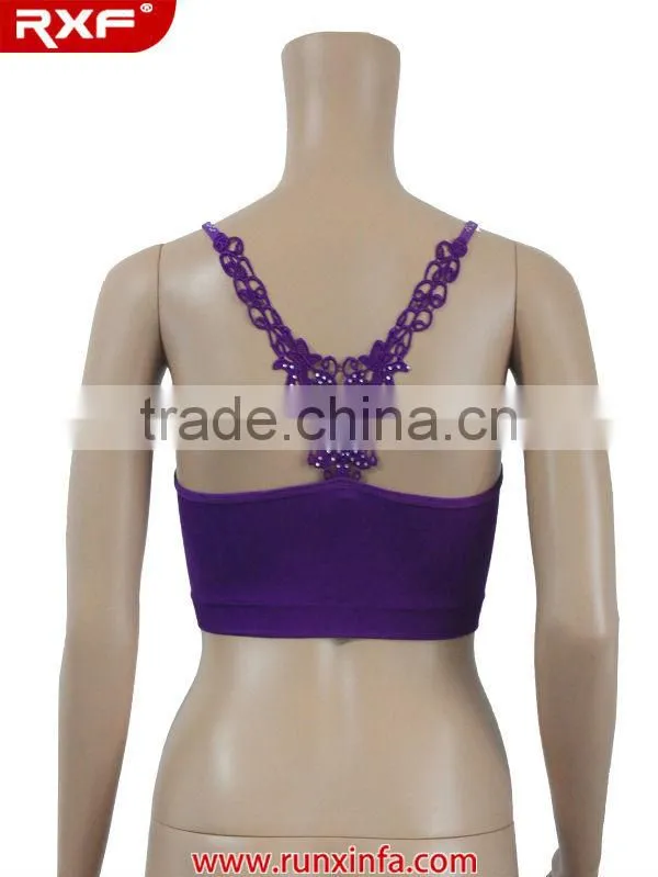 Wholesale hot drilling shoulder strap sports bra/ladies stylish sports bra