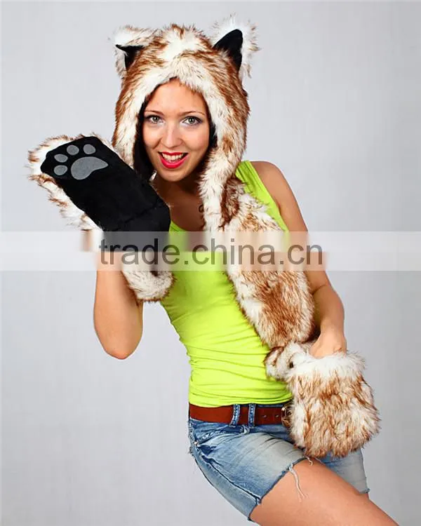 Long eared plush animal head russian style fur winter hat