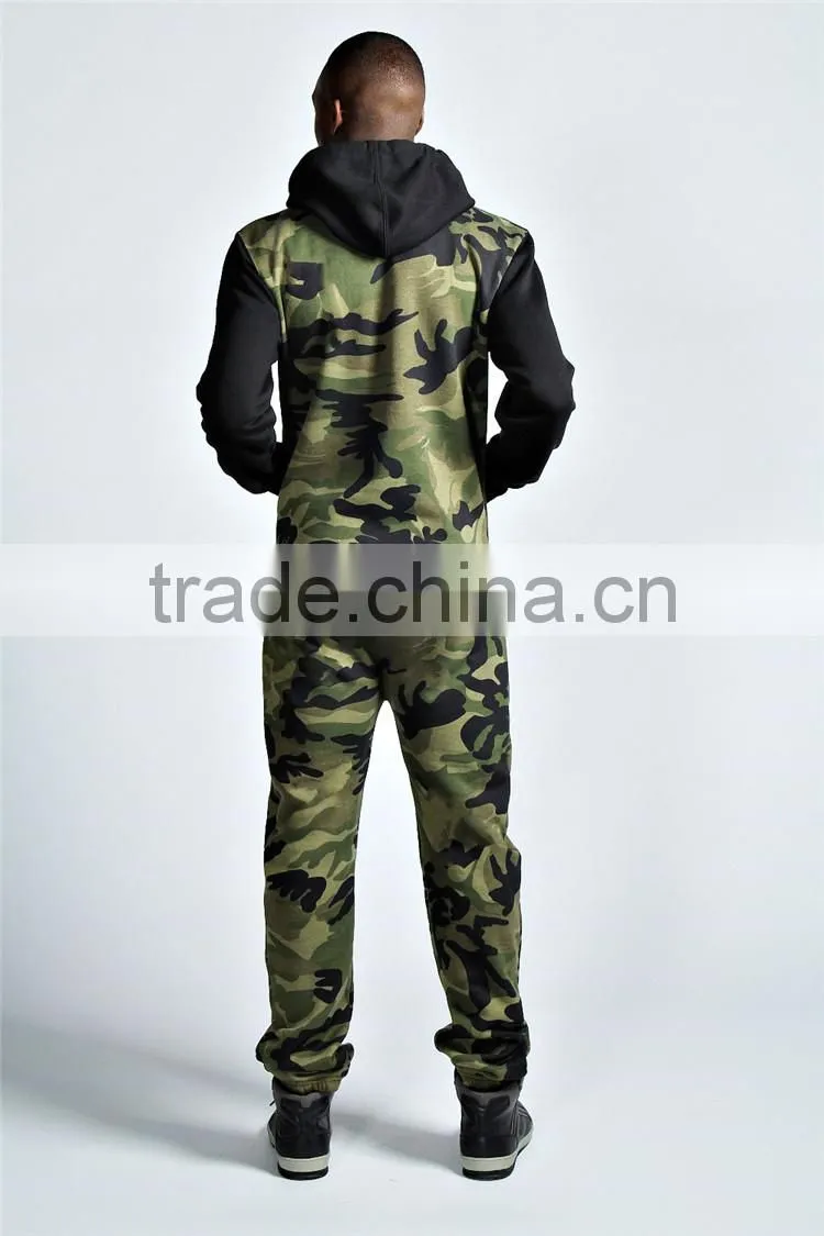 PA0019A wholesale camo printed adult onesie with black sleeves and pocket