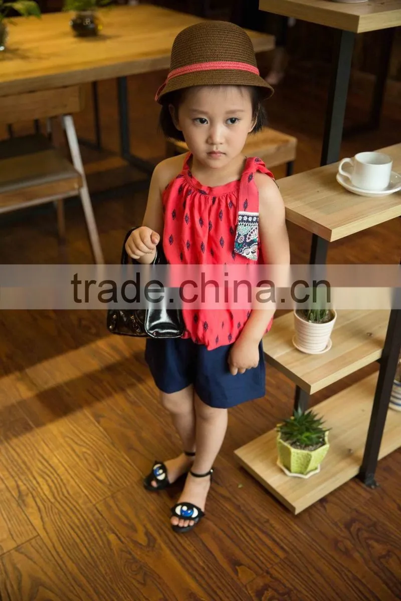 lovely fashion 2016 girl sleeveless blouse summer blouse off shoulder blouse bright color baby girl printed dress for summer