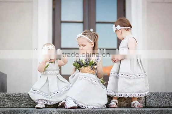 2017 New Style Wholesale Kids Clothing.Linen Flower Girl Dress Lace Children Long Frocks Designs