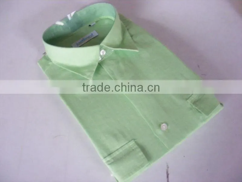 2016 men's green linen shirt with two chest pocket